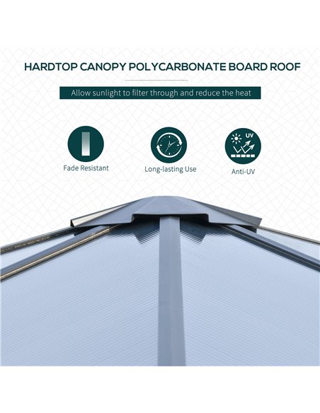 Outsunny 3 x 3m Hardtop Gazebo with UV Resistant Polycarbonate Roof, Aluminium Frame, Curtains, Dark Grey - pic 18733 | FastDaddyshop