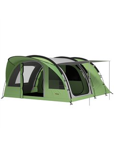 Outsunny 4 Person Easy Setup Family Camping Tent with 2 Rooms, Waterproof Tunnel Tent w/ Sewn In Groundsheet, Green & Grey