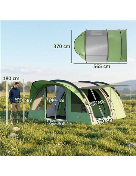 Outsunny 4 Person Easy Setup Family Camping Tent with 2 Rooms, Waterproof Tunnel Tent w/ Sewn In Groundsheet, Green & Grey - pic 187341 | FastDaddyshop