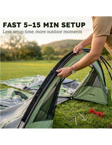 Outsunny 4 Person Easy Setup Family Camping Tent with 2 Rooms, Waterproof Tunnel Tent w/ Sewn In Groundsheet, Green & Grey