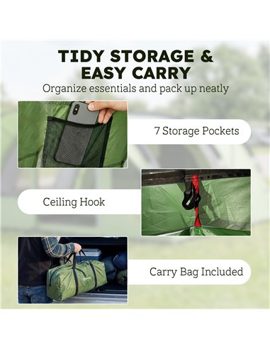 Outsunny 4 Person Easy Setup Family Camping Tent with 2 Rooms, Waterproof Tunnel Tent w/ Sewn In Groundsheet, Green & Grey