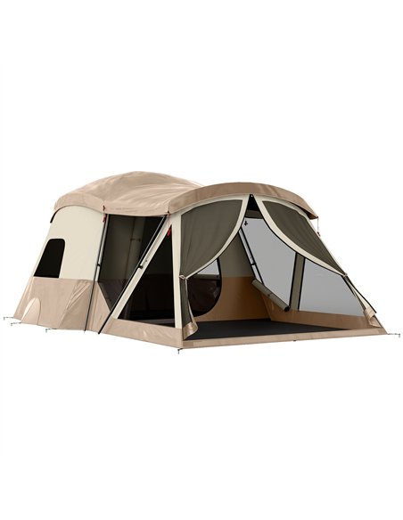 Outsunny Cabin Tent Waterproof Camping Tent with Two Room for 4 Person Brown - pic 187348 | FastDaddyshop