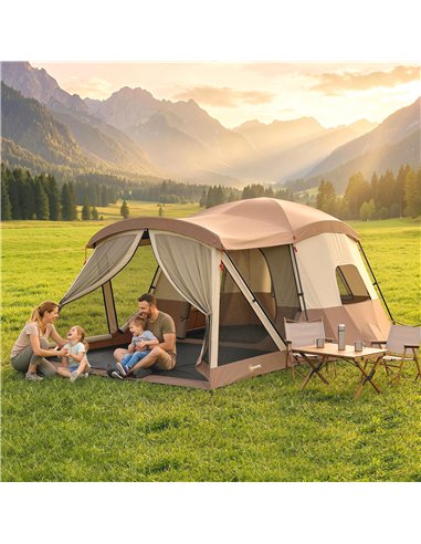 Outsunny Cabin Tent Waterproof Camping Tent with Two Room for 4 Person Brown