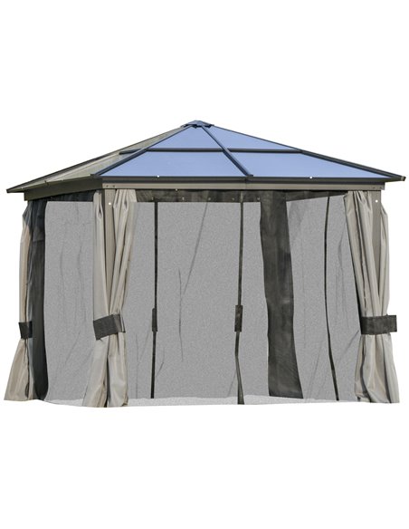 Outsunny 3 x 3m Hardtop Gazebo with UV Resistant Polycarbonate Roof, Aluminium Frame, Curtains, Dark Grey - pic 18735 | FastDaddyshop