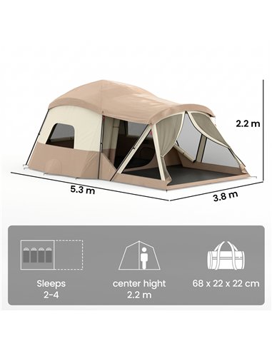 Outsunny Cabin Tent Waterproof Camping Tent with Two Room for 4 Person Brown