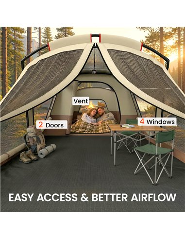 Outsunny Cabin Tent Waterproof Camping Tent with Two Room for 4 Person Brown