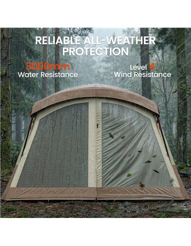Outsunny Cabin Tent Waterproof Camping Tent with Two Room for 4 Person Brown
