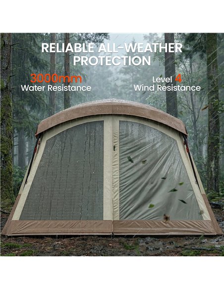 Outsunny Cabin Tent Waterproof Camping Tent with Two Room for 4 Person Brown - pic 187354 | FastDaddyshop