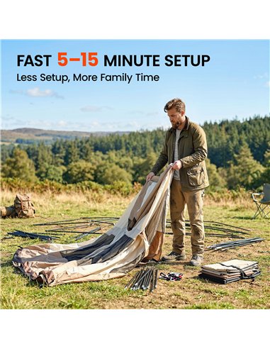 Outsunny Cabin Tent Waterproof Camping Tent with Two Room for 4 Person Brown