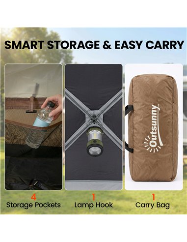 Outsunny Cabin Tent Waterproof Camping Tent with Two Room for 4 Person Brown