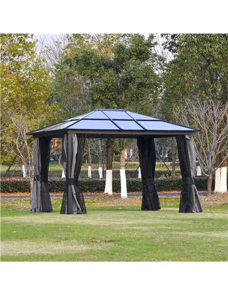 Outsunny 3.6x3m Hardtop Gazebo with UV Resistant Polycarbonate Roof, Aluminium Frame, Curtains, Dark Grey - pic 18737 | FastDaddyshop