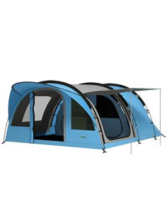 Outsunny 4 Person Easy Setup Family Camping Tent with 2 Rooms, Waterproof Tunnel Tent w/ Sewn In Groundsheet, Sky Blue & Grey