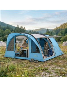 Outsunny 4 Person Easy Setup Family Camping Tent with 2 Rooms, Waterproof Tunnel Tent w/ Sewn In Groundsheet, Sky Blue & Grey 2