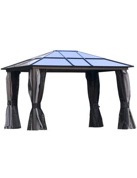 Outsunny 3.6x3m Hardtop Gazebo with UV Resistant Polycarbonate Roof, Aluminium Frame, Curtains, Dark Grey - pic 18738 | FastDaddyshop