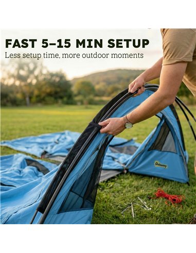 Outsunny 4 Person Easy Setup Family Camping Tent with 2 Rooms, Waterproof Tunnel Tent w/ Sewn In Groundsheet, Sky Blue & Grey