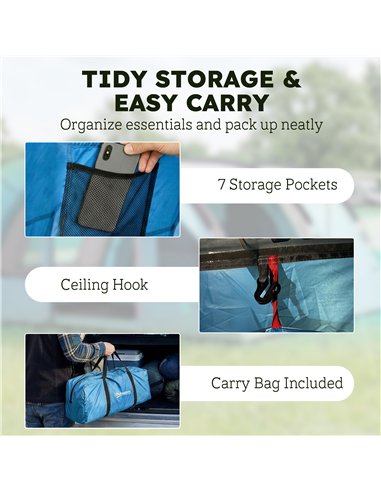 Outsunny 4 Person Easy Setup Family Camping Tent with 2 Rooms, Waterproof Tunnel Tent w/ Sewn In Groundsheet, Sky Blue & Grey