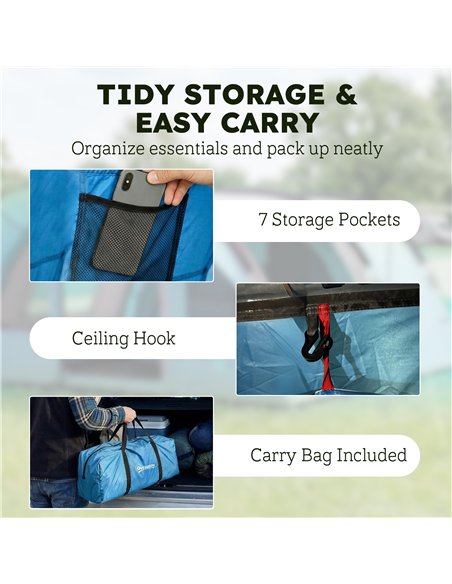 Outsunny 4 Person Easy Setup Family Camping Tent with 2 Rooms, Waterproof Tunnel Tent w/ Sewn In Groundsheet, Sky Blue & Grey - pic 187382 | FastDaddyshop