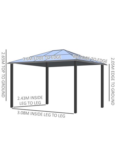 Outsunny 3.6x3m Hardtop Gazebo with UV Resistant Polycarbonate Roof, Aluminium Frame, Curtains, Dark Grey