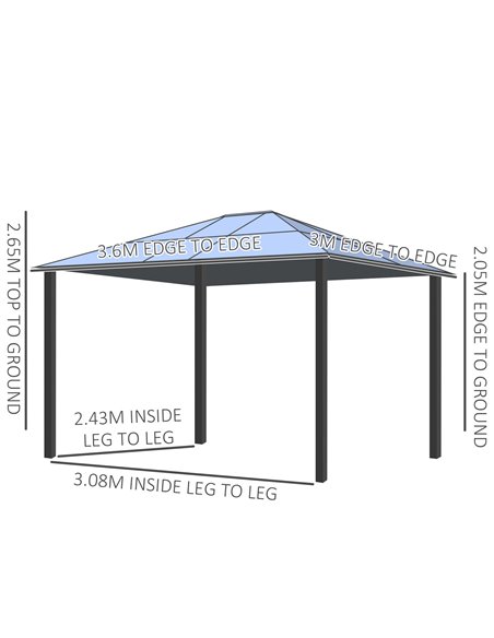 Outsunny 3.6x3m Hardtop Gazebo with UV Resistant Polycarbonate Roof, Aluminium Frame, Curtains, Dark Grey - pic 18739 | FastDaddyshop