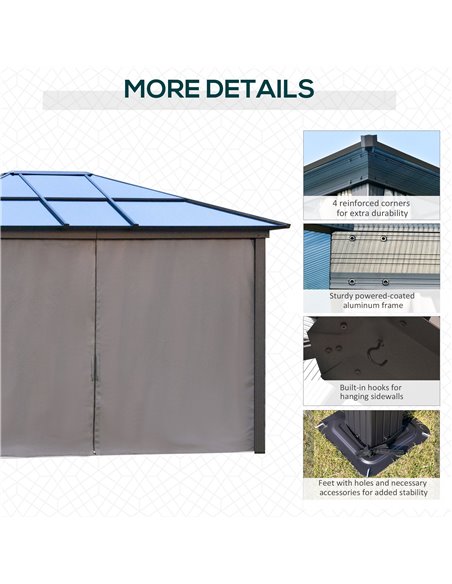 Outsunny 3.6x3m Hardtop Gazebo with UV Resistant Polycarbonate Roof, Aluminium Frame, Curtains, Dark Grey - pic 18741 | FastDaddyshop