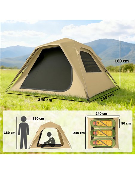 Outsunny Pop Up Tent 3000mm Waterproof Camping Tents with Mesh Windows 2-3 People Khaki - pic 187413 | FastDaddyshop
