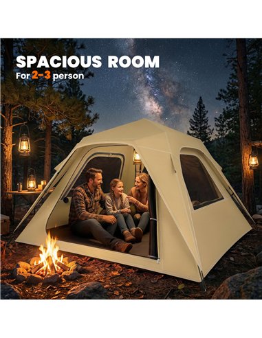 Outsunny Pop Up Tent 3000mm Waterproof Camping Tents with Mesh Windows 2-3 People Khaki