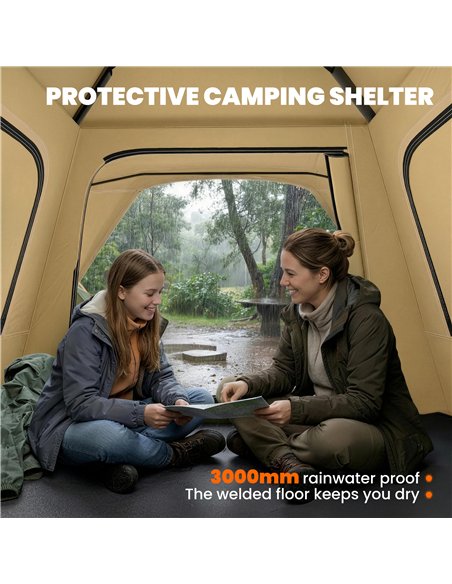 Outsunny Pop Up Tent 3000mm Waterproof Camping Tents with Mesh Windows 2-3 People Khaki - pic 187416 | FastDaddyshop