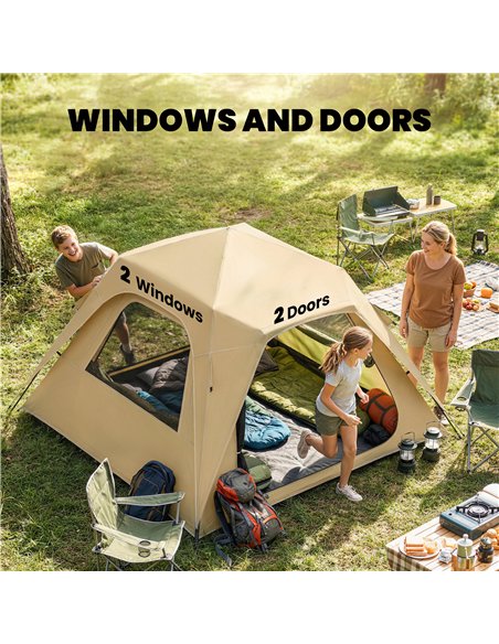 Outsunny Pop Up Tent 3000mm Waterproof Camping Tents with Mesh Windows 2-3 People Khaki - pic 187417 | FastDaddyshop