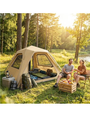 Outsunny Pop Up Tent 3000mm Waterproof Camping Tents with Mesh Windows 2-3 People Khaki