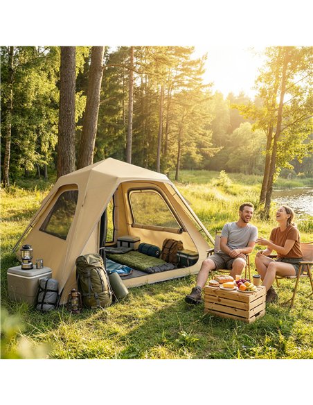Outsunny Pop Up Tent 3000mm Waterproof Camping Tents with Mesh Windows 2-3 People Khaki - pic 187418 | FastDaddyshop