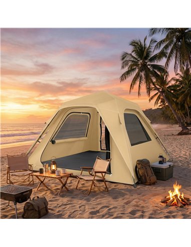 Outsunny Pop Up Tent 3000mm Waterproof Camping Tents with Mesh Windows 2-3 People Khaki
