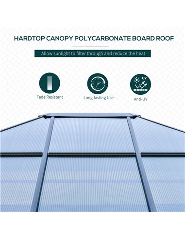 Outsunny 3.6x3m Hardtop Gazebo with UV Resistant Polycarbonate Roof, Aluminium Frame, Curtains, Dark Grey