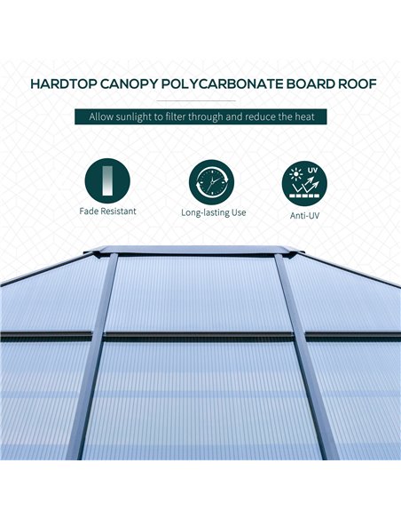 Outsunny 3.6x3m Hardtop Gazebo with UV Resistant Polycarbonate Roof, Aluminium Frame, Curtains, Dark Grey - pic 18742 | FastDaddyshop