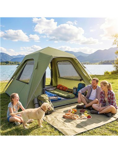 Outsunny Pop Up Tent 3000mm Waterproof Camping Tents with Mesh Windows 2-3 People Green