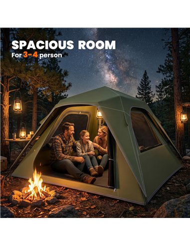 Outsunny Pop Up Tent 3000mm Waterproof Camping Tents with Mesh Windows 2-3 People Green