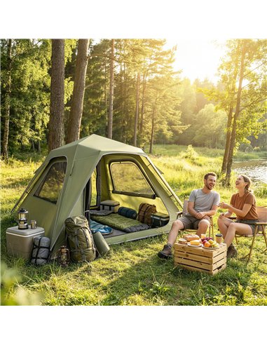 Outsunny Pop Up Tent 3000mm Waterproof Camping Tents with Mesh Windows 2-3 People Green