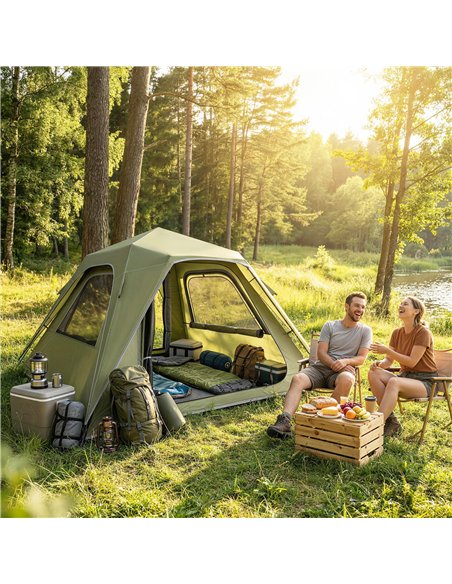 Outsunny Pop Up Tent 3000mm Waterproof Camping Tents with Mesh Windows 2-3 People Green - pic 187427 | FastDaddyshop