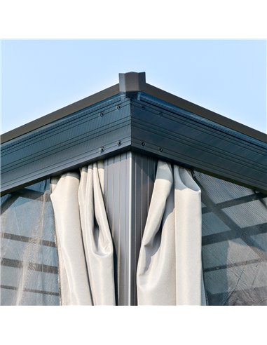 Outsunny 3.6x3m Hardtop Gazebo with UV Resistant Polycarbonate Roof, Aluminium Frame, Curtains, Dark Grey
