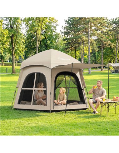 Outsunny Pop Up Tent 3000mm Waterproof Instant Camping Tent 3-4 Person with 2 Doors 4 Windows Khaki