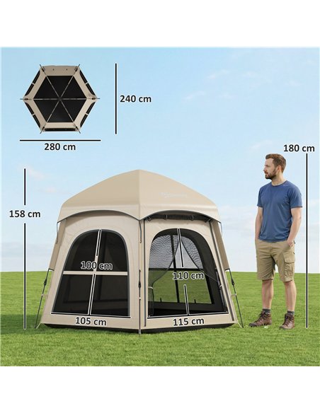 Outsunny Pop Up Tent 3000mm Waterproof Instant Camping Tent 3-4 Person with 2 Doors 4 Windows Khaki - pic 187431 | FastDaddyshop