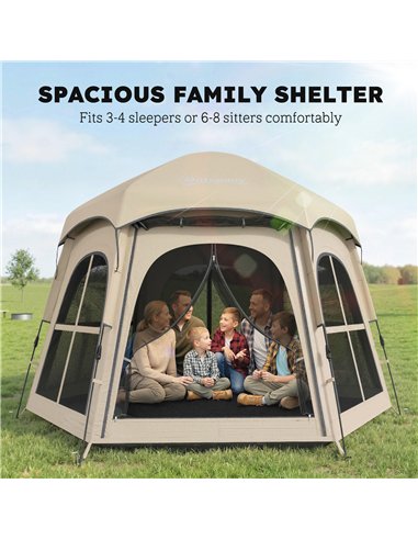 Outsunny Pop Up Tent 3000mm Waterproof Instant Camping Tent 3-4 Person with 2 Doors 4 Windows Khaki