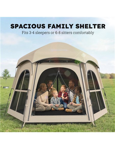 Outsunny Pop Up Tent 3000mm Waterproof Instant Camping Tent 3-4 Person with 2 Doors 4 Windows Khaki - pic 187432 | FastDaddyshop