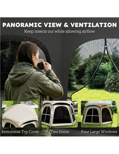 Outsunny Pop Up Tent 3000mm Waterproof Instant Camping Tent 3-4 Person with 2 Doors 4 Windows Khaki