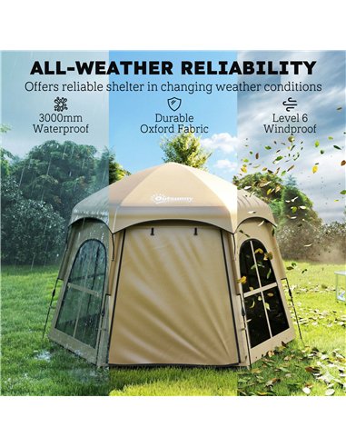 Outsunny Pop Up Tent 3000mm Waterproof Instant Camping Tent 3-4 Person with 2 Doors 4 Windows Khaki