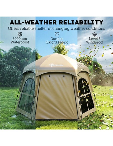 Outsunny Pop Up Tent 3000mm Waterproof Instant Camping Tent 3-4 Person with 2 Doors 4 Windows Khaki - pic 187436 | FastDaddyshop