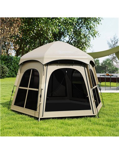 Outsunny Pop Up Tent 3000mm Waterproof Instant Camping Tent 3-4 Person with 2 Doors 4 Windows Khaki