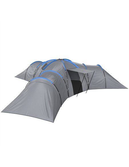 Outsunny 6-9 Man Large Tunnel Tent with 3 Bedrooms, Living Area and Porch, Light Grey - pic 187438 | FastDaddyshop