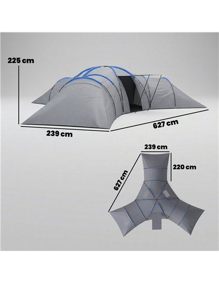 Outsunny 6-9 Man Large Tunnel Tent with 3 Bedrooms, Living Area and Porch, Light Grey - pic 187440 | FastDaddyshop