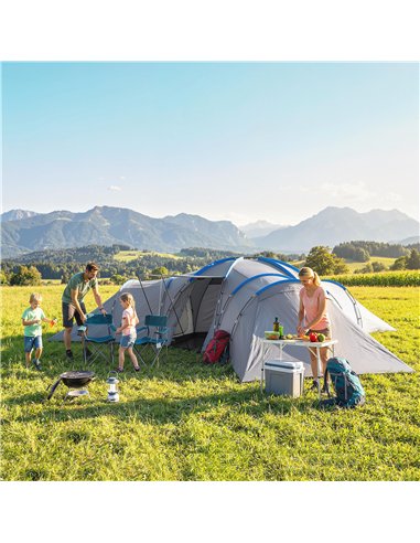 Outsunny 6-9 Man Large Tunnel Tent with 3 Bedrooms, Living Area and Porch, Light Grey