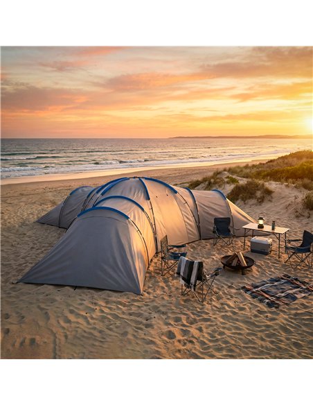 Outsunny 6-9 Man Large Tunnel Tent with 3 Bedrooms, Living Area and Porch, Light Grey - pic 187446 | FastDaddyshop